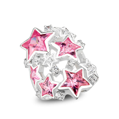 LO5S207- Sterling Silver Ring with CZ IN Pink  High Polished( NO Plating)