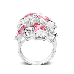 LO5S207- Sterling Silver Ring with CZ IN Pink  High Polished( NO Plating)