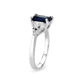 LO5S208- Sterling Silver Ring with Synthetic Glass In Montana High Polished( NO Plating)