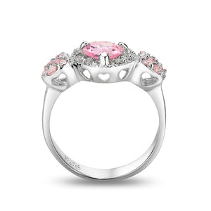 LO5S210- Sterling Silver Ring with CZ In Pink High Polished( NO Plating)