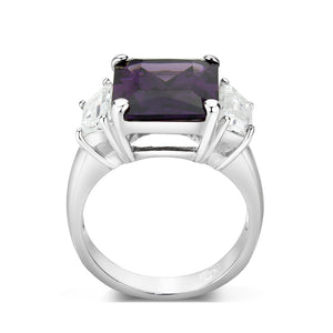 LO5S211- Sterling Silver Ring with CZ In Amethyst High Polished( NO Plating)