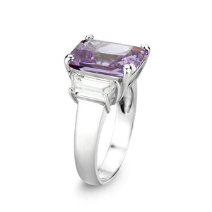 LO5S212- Sterling Silver Ring with CZ In Amethyst High Polished( NO Plating)
