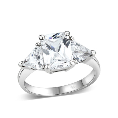 LO5S213- Sterling Silver Ring with CZ In Clear High Polished( NO Plating)