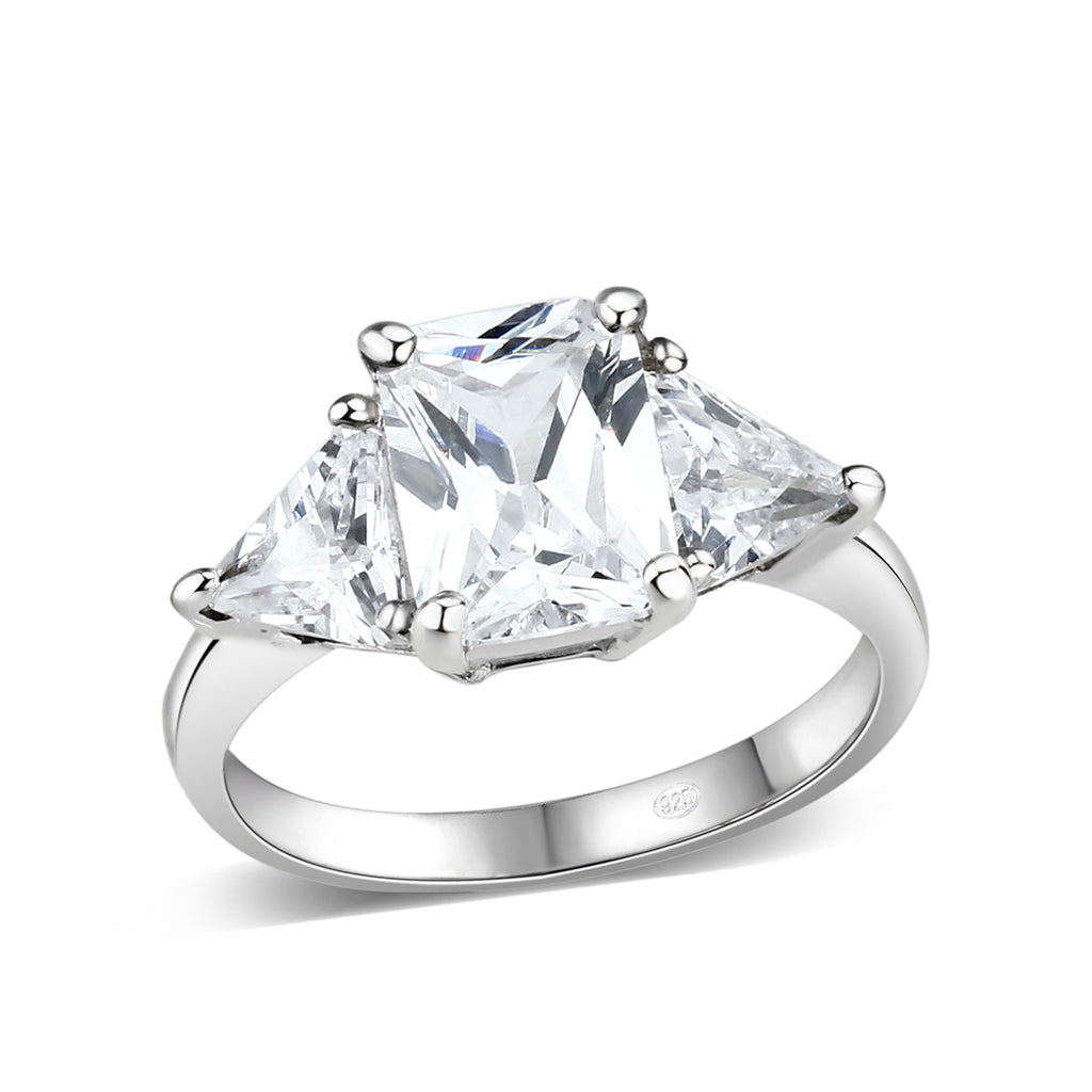 LO5S213- Sterling Silver Ring with CZ In Clear High Polished( NO Plating)