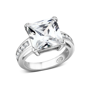 LO5S214- Sterling Silver Ring with CZ In Clear High Polished( NO Plating)