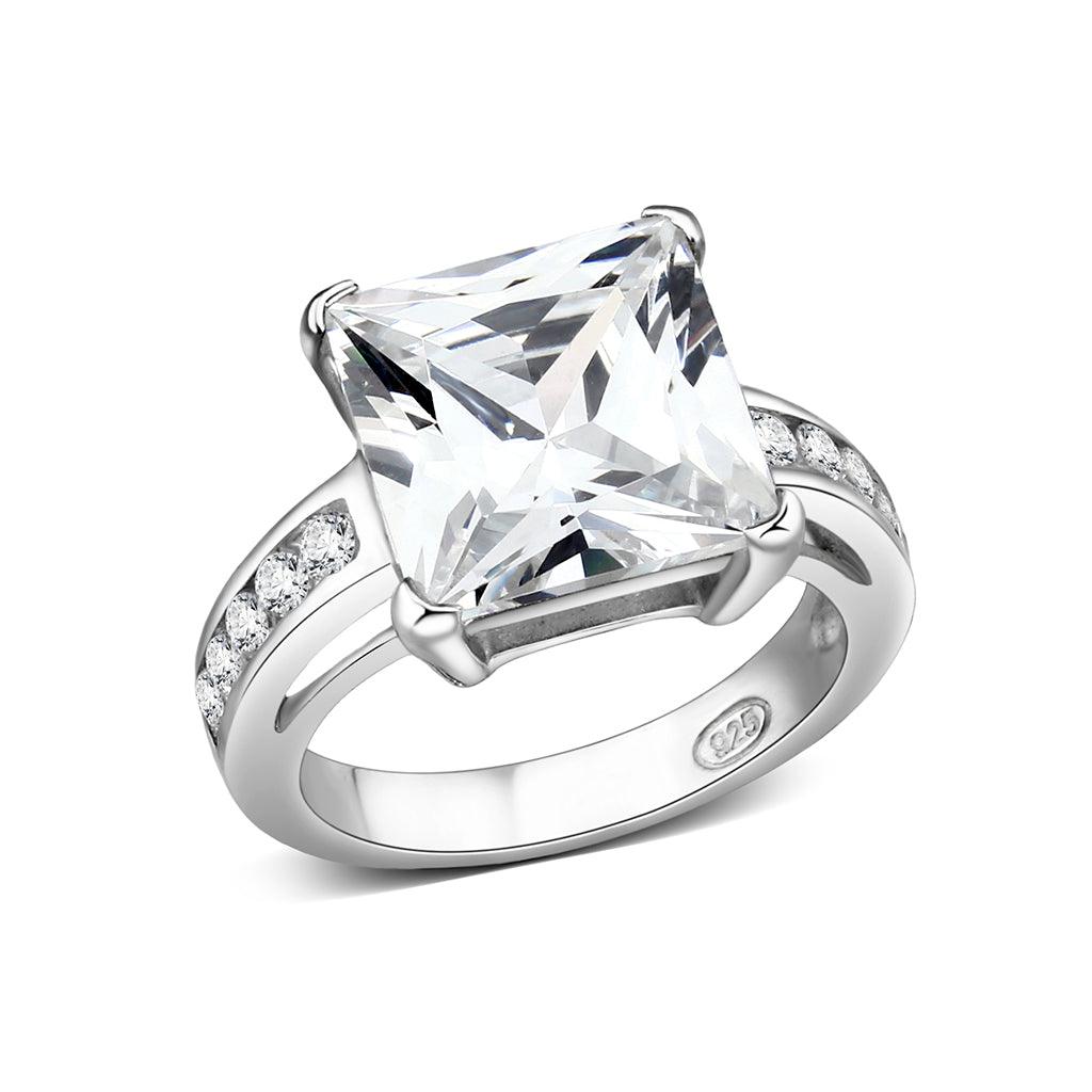 LO5S214- Sterling Silver Ring with CZ In Clear High Polished( NO Plating)