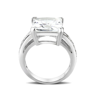 LO5S214- Sterling Silver Ring with CZ In Clear High Polished( NO Plating)