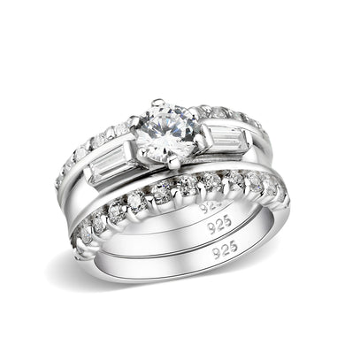 LO5S216- Sterling Silver Ring with CZ In Clear High Polished( NO Plating)