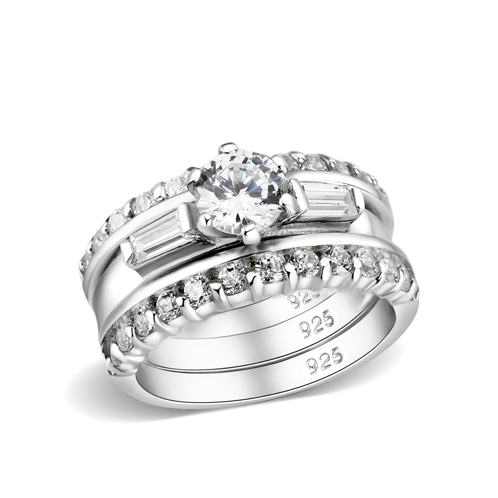LO5S216- Sterling Silver Ring with CZ In Clear High Polished( NO Plating)