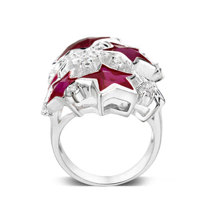 LO5S217- Sterling Silver Ring with CZ In Ruby High Polished( NO Plating)