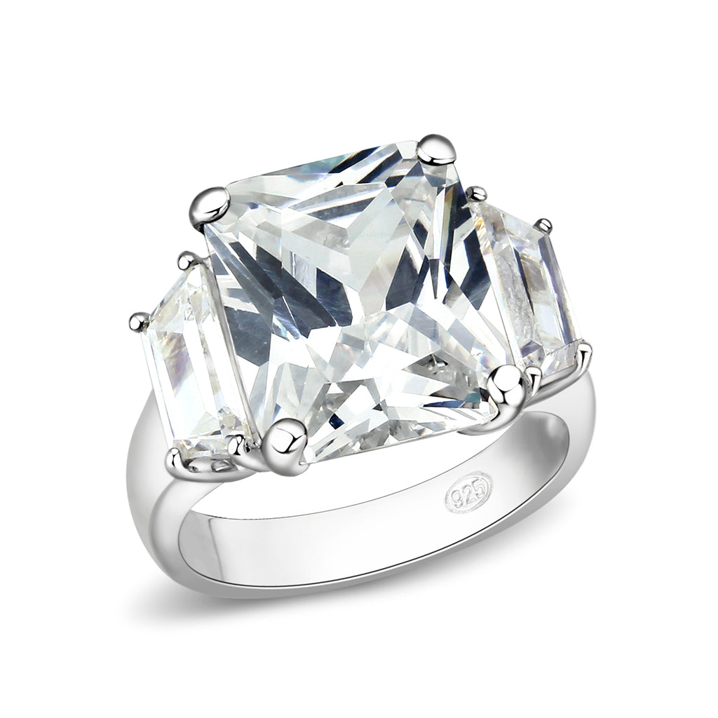 LO5S218- Sterling Silver Ring with CZ In Clear High Polished( NO Plating)