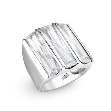 LO5S219- Sterling Silver Ring with CZ In Clear High Polished( NO Plating)