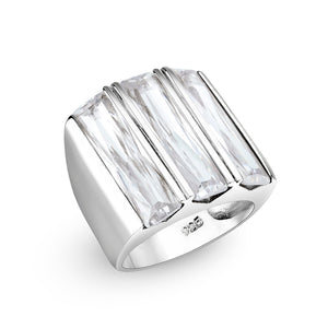 LO5S219- Sterling Silver Ring with CZ In Clear High Polished( NO Plating)