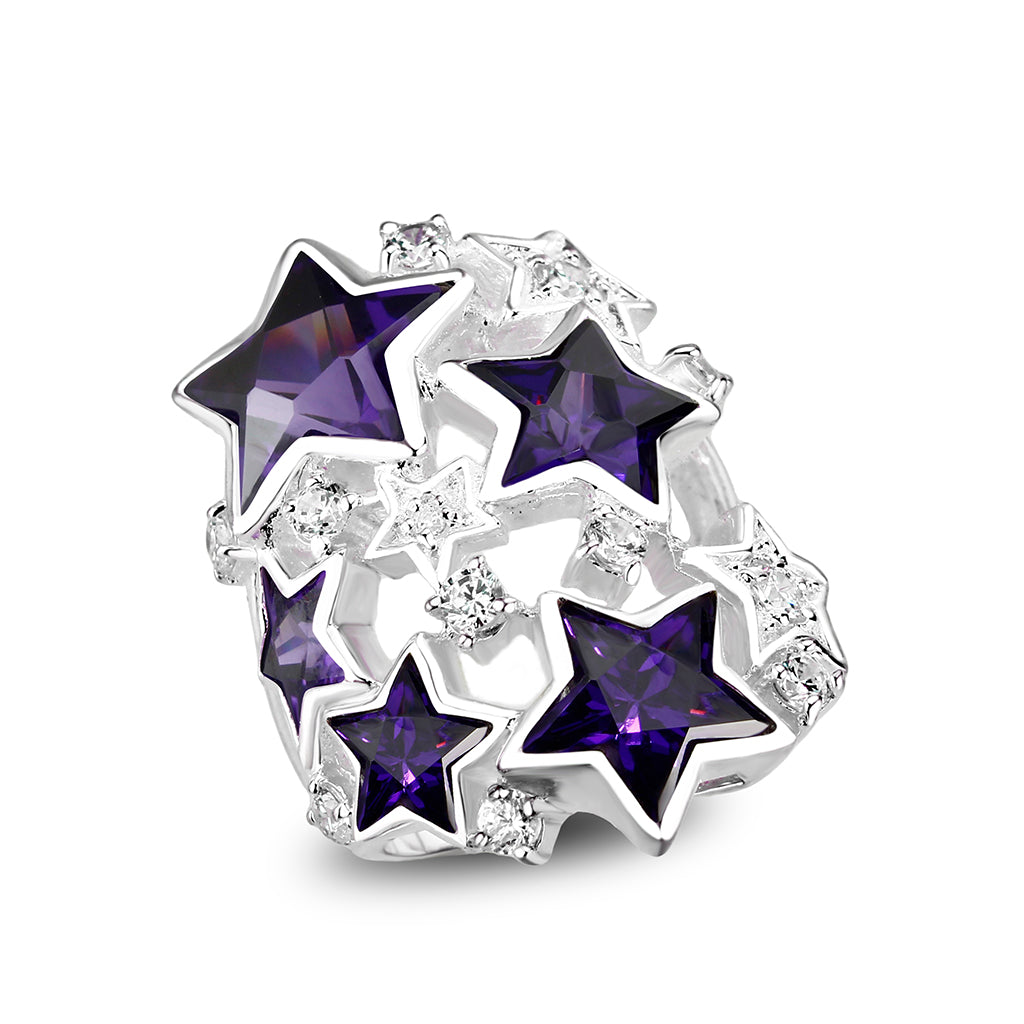 LO5S221- Sterling Silver Ring with CZ In Amethyst High Polished( NO Plating)