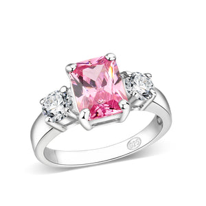 LO5S222- Sterling Silver Ring with CZ In Pink High Polished( NO Plating)