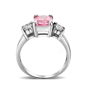 LO5S222- Sterling Silver Ring with CZ In Pink High Polished( NO Plating)