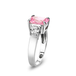 LO5S222- Sterling Silver Ring with CZ In Pink High Polished( NO Plating)