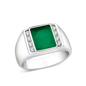 LO5S223- Sterling Silver Ring with Synthetic Glass In Green High Polished( NO Plating)
