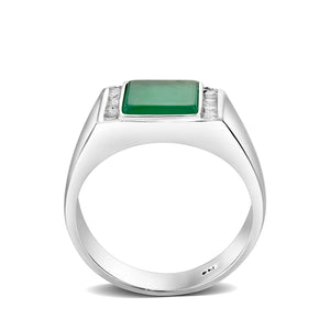 LO5S223- Sterling Silver Ring with Synthetic Glass In Green High Polished( NO Plating)