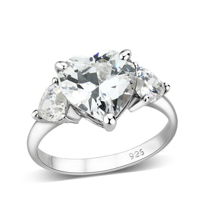 LO5S224- Sterling Silver Ring with CZ In Clear High Polished( NO Plating)