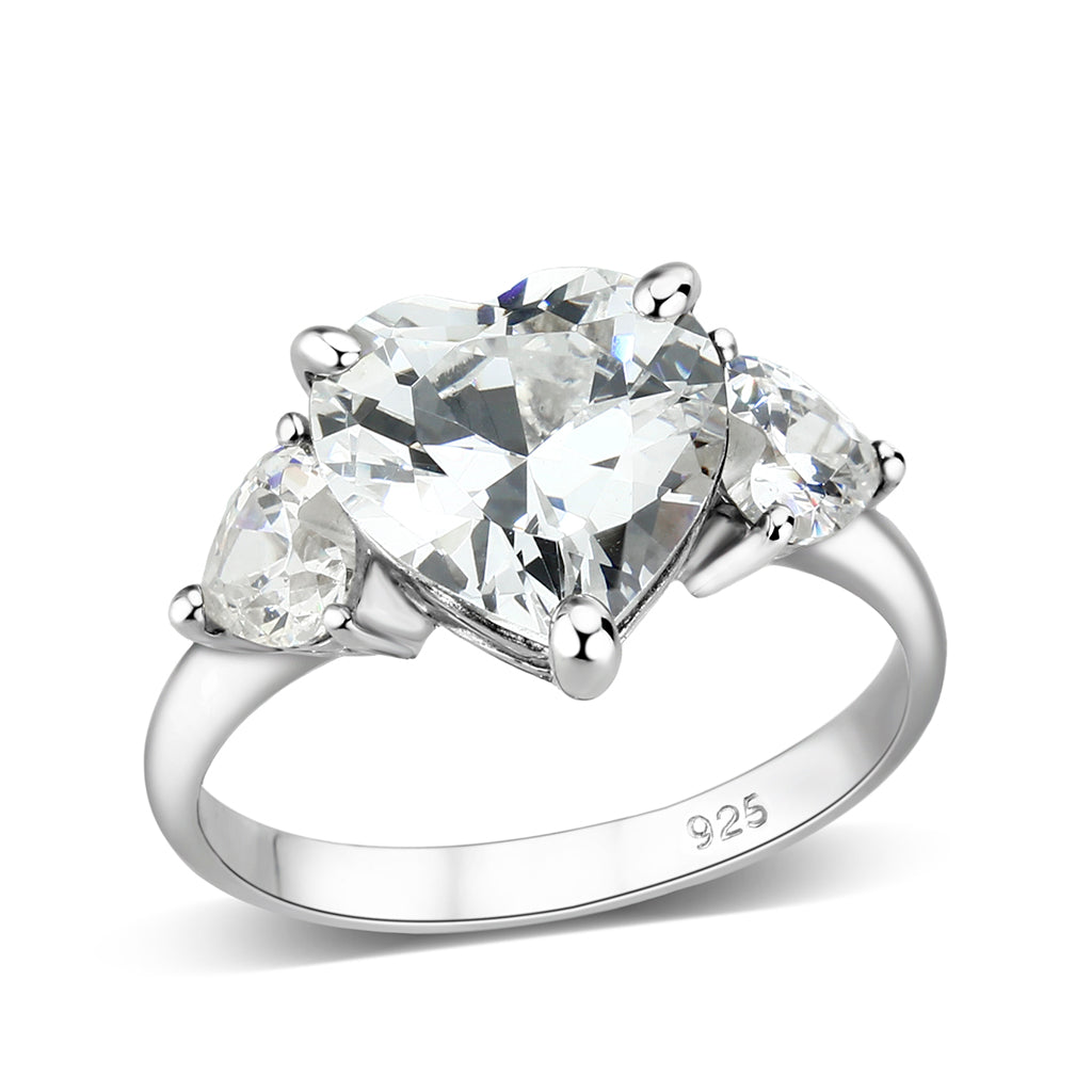 LO5S224- Sterling Silver Ring with CZ In Clear High Polished( NO Plating)