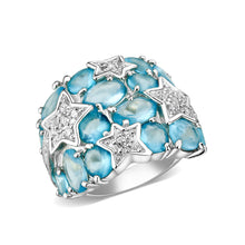 Load image into Gallery viewer, LO5S225- Sterling Silver Ring with Synthetic Glass  In Aquamarine High Polished( NO Plating)