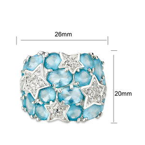LO5S225- Sterling Silver Ring with Synthetic Glass  In Aquamarine High Polished( NO Plating)