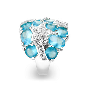 LO5S225- Sterling Silver Ring with Synthetic Glass  In Aquamarine High Polished( NO Plating)