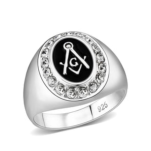 LO5S226- Sterling Silver Ring with  Epoxy  In Black High Polished( NO Plating)