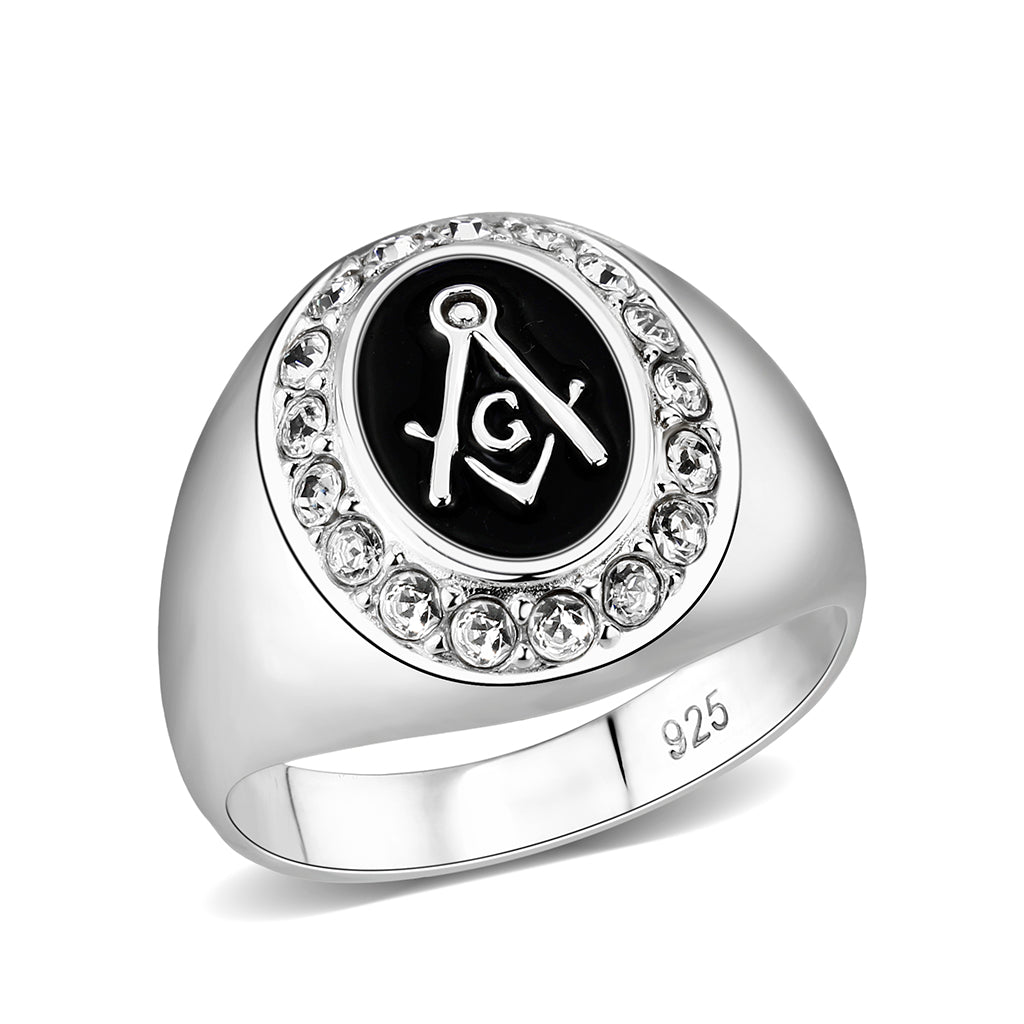 LO5S226- Sterling Silver Ring with  Epoxy  In Black High Polished( NO Plating)
