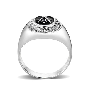 LO5S226- Sterling Silver Ring with  Epoxy  In Black High Polished( NO Plating)