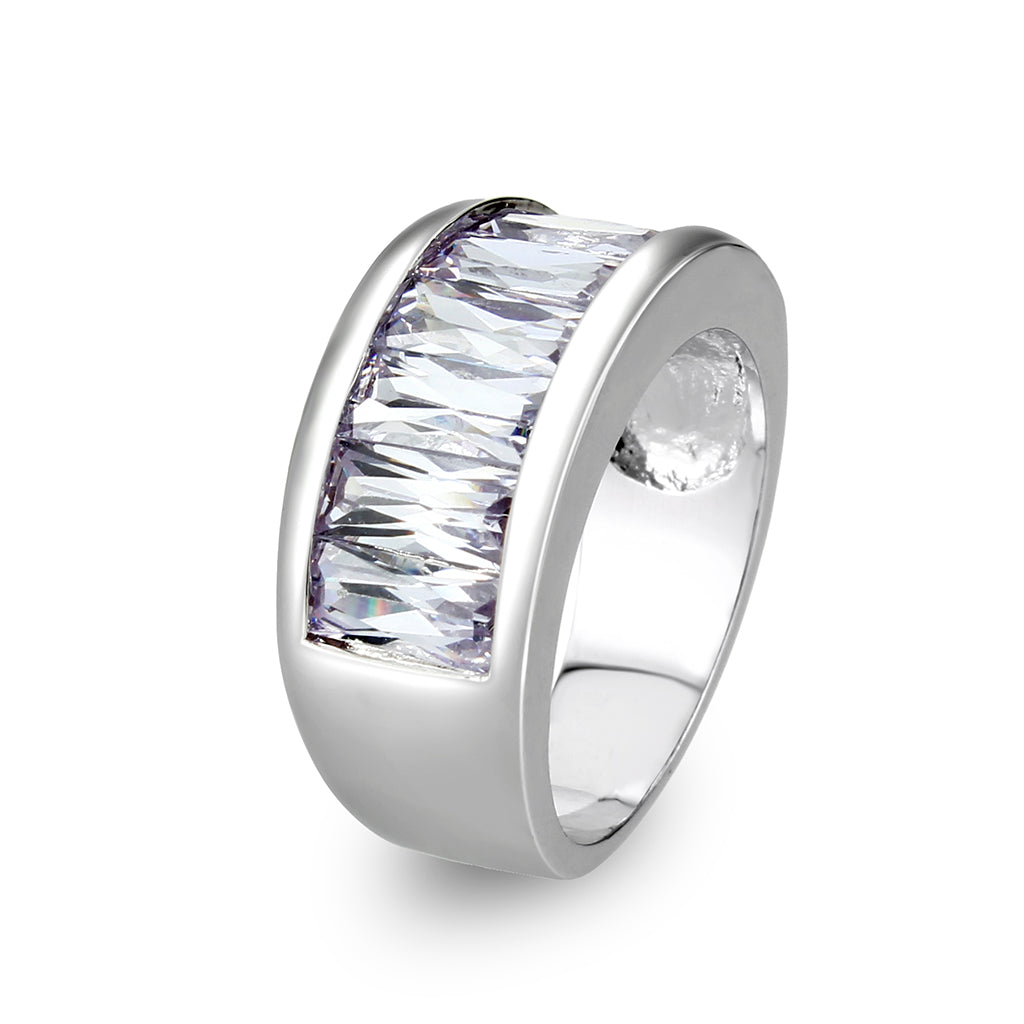 LO5W103- Brass Ring with CZ In Light Amethyst Rhodium Plated