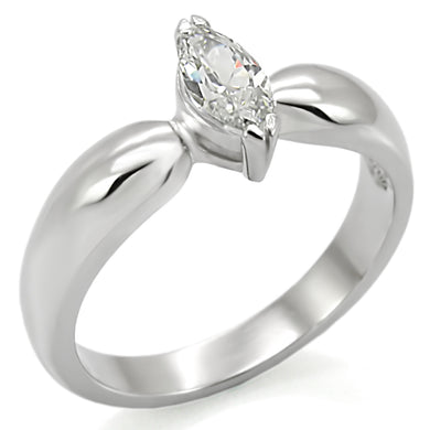 LOTK014 - High polished (no plating) Stainless Steel Ring with AAA Grade CZ  in Clear
