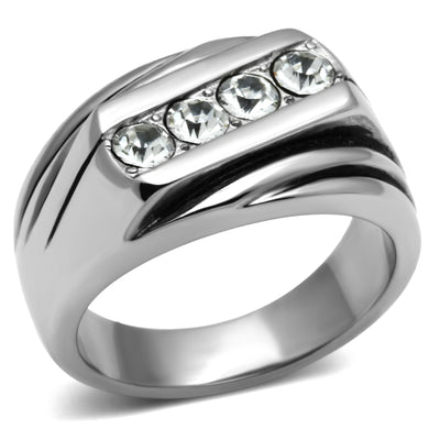 LO5TK596 - High polished (no plating) Stainless Steel Ring with AAA Grade CZ  in Clear