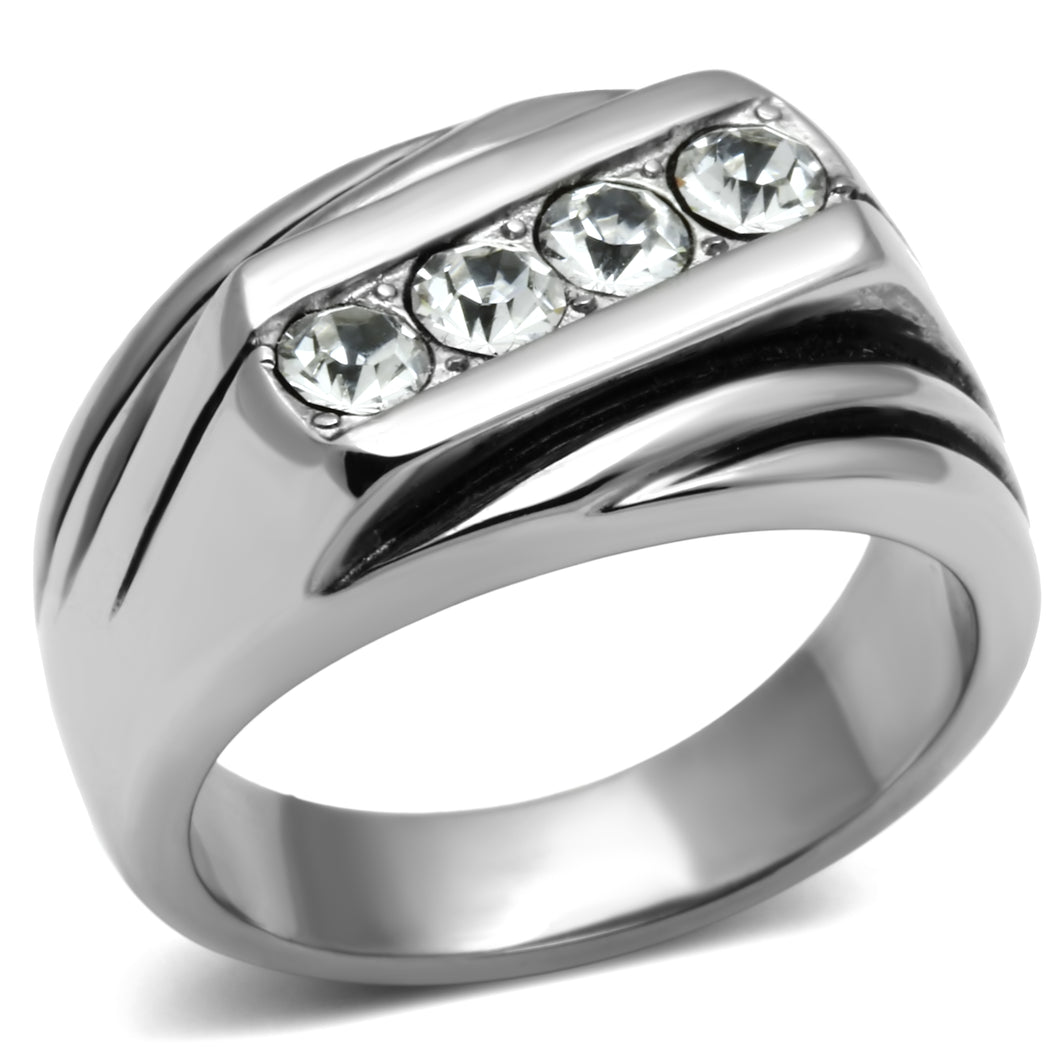 LO5TK596 - High polished (no plating) Stainless Steel Ring with AAA Grade CZ  in Clear