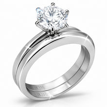 Load image into Gallery viewer, TK097 - High polished (no plating) Stainless Steel Ring with AAA Grade CZ  in Clear