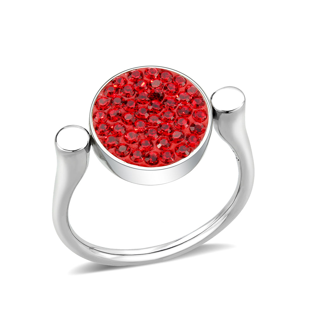 TK385401 - High polished (no plating) Stainless Steel Ring with Top Grade Crystal in Red Series