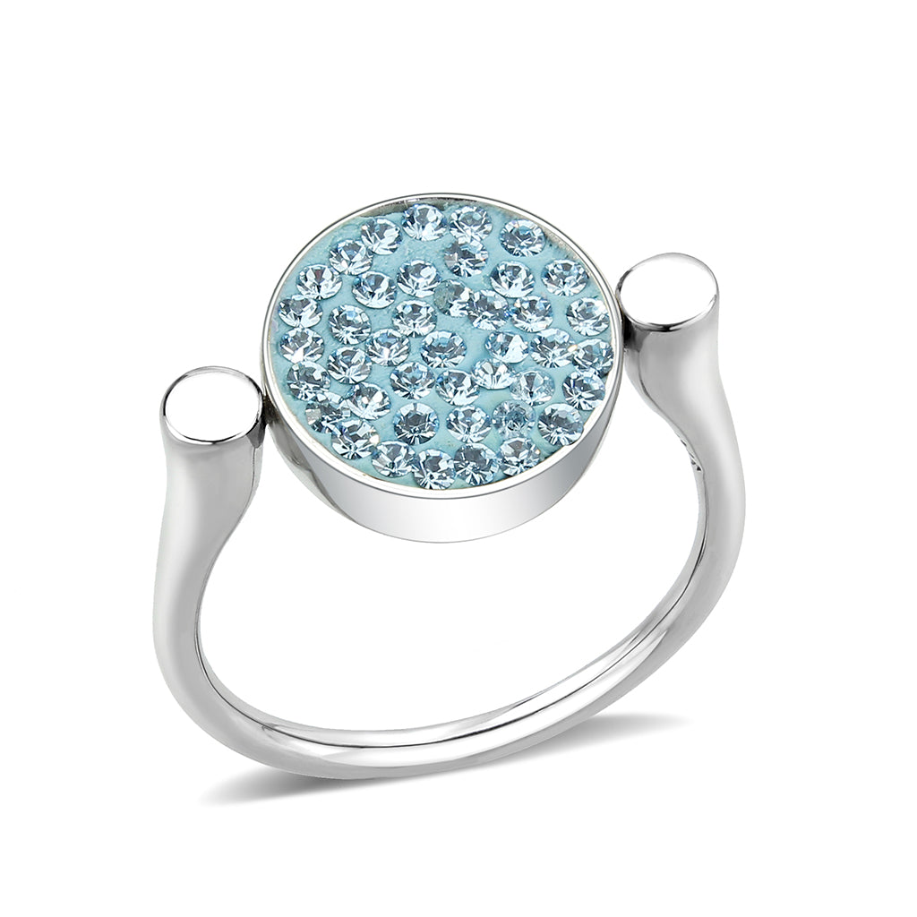TK385403 - High polished (no plating) Stainless Steel Ring with Top Grade Crystal in SeaBlue