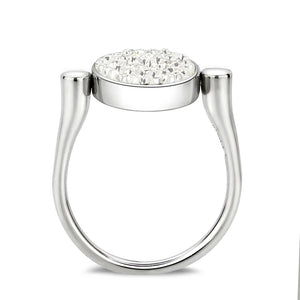 TK385404 - High polished (no plating) Stainless Steel Ring with Top Grade Crystal in Clear