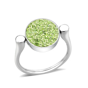 TK385408 - High polished (no plating) Stainless Steel Ring with Top Grade Crystal in Peridot