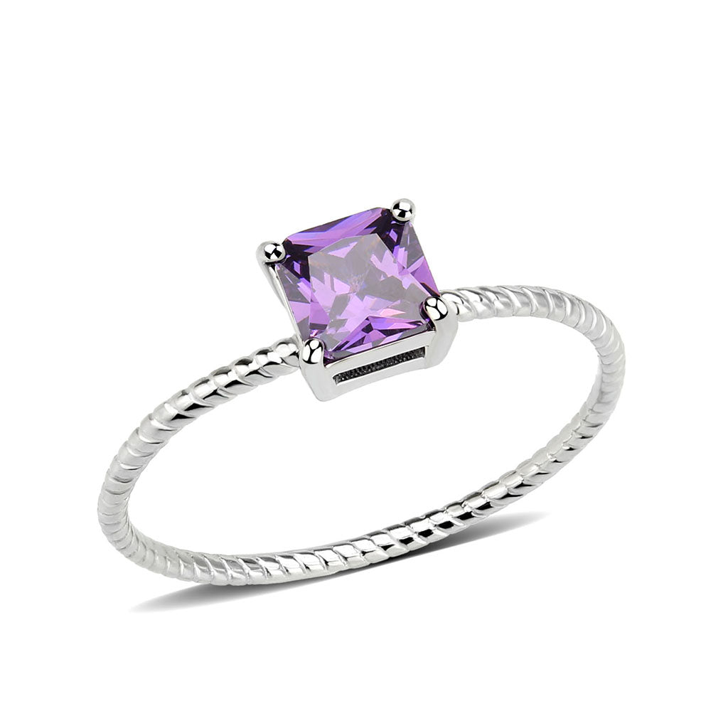 TK3856 - High polished (no plating) Stainless Steel Ring with AAA Grade CZ in Amethyst