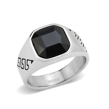 Load image into Gallery viewer, TK3889 - High polished (no plating) Stainless Steel Ring with AAA Grade CZ in Jet