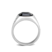 Load image into Gallery viewer, TK3889 - High polished (no plating) Stainless Steel Ring with AAA Grade CZ in Jet