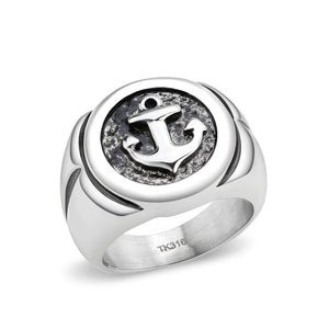 TK3895 - High polished (no plating) Stainless Steel Ring with Epoxy in Jet