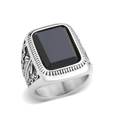 TK3899 - High polished (no plating) Stainless Steel Ring with Synthetic in Jet