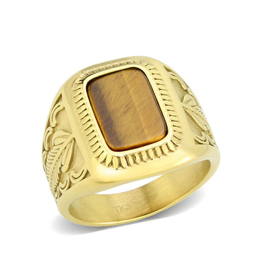 TK3900 - IP Gold(Ion Plating) Stainless Steel Ring with Synthetic in Amber