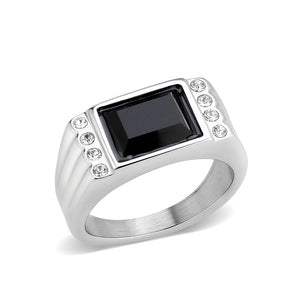 TK3902 - High polished (no plating) Stainless Steel Ring with Synthetic in Jet