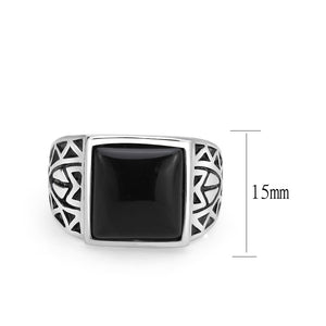 TK3905 - High polished (no plating) Stainless Steel Ring with Synthetic in Jet