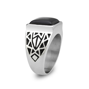 TK3905 - High polished (no plating) Stainless Steel Ring with Synthetic in Jet