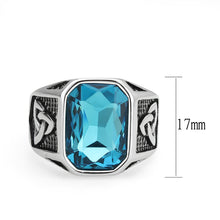 Load image into Gallery viewer, TK3908 - High polished (no plating) Stainless Steel Ring with Top Grade Crystal in SeaBlue